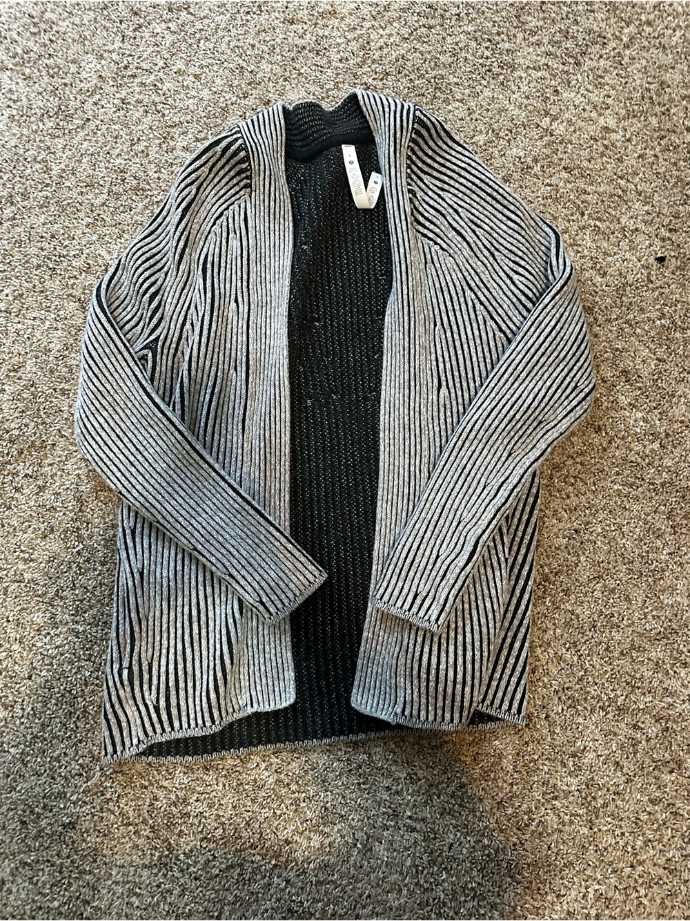 lululemon athletica Black and Light Gray Ribbed Open Cardigan